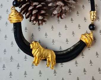 Saint Bernard Chocker, Chocker dog pedant, Black and gold chocker, women chocker, chocker fot dog lovers, women necklace