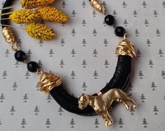 Argentine Dogo dog Chocker, Chocker dog pedant, Black and gold chocker, women chocker, chocker fot dog lovers, women necklace