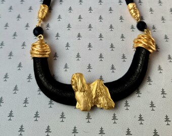 Tibetan Terrier Chocker, Chocker dog pedant, Black and gold chocker, women chocker, chocker fot dog lovers, women necklace