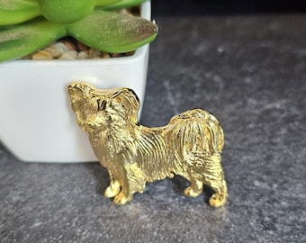 Heartfelt PAPILLON BROOCH DOG: 24k Gold-Plated Pet Memorial Jewelry –Static And Movement Finishes Idea For Pet Lovers
