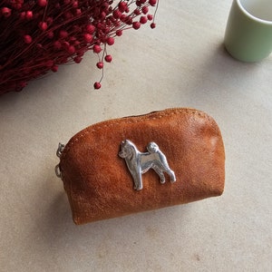 Akita coin purse, Akita Inu Wallet, coin purse vegan leather, Perfect Dog Mom Gift Brown