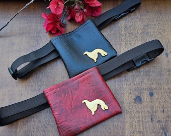Elegant Vegan Leather Dog Treat Bag for Dog Shows - Featuring a Borzoi Design