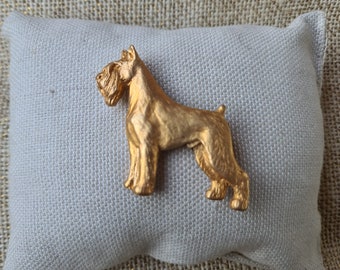 Schnauzer Giant Brooch Dog 24k Yellow Gold Plated Brooch, Schnauzer Giant