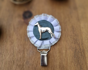 Greyhound number holder, brooch or dog show ring clip, show clip Greyhound, Exhibitor ring number clips, rosettes dog