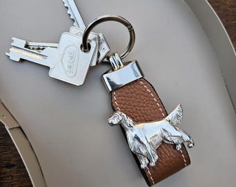 English SETTER DOG KEYCHAIN - Durable Pewter Dog Breed Keyring For Dog Owners And Setter Enthusiasts – Handmade Silver Pet Lover Gift