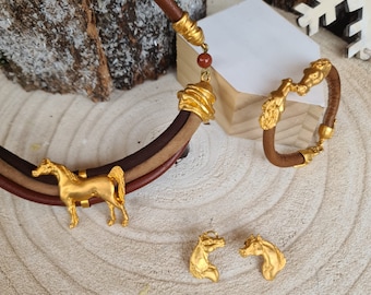 Arabian Horse jewelry set, Arabian Horse Gold, Gift set Gold, Horse set, Gift Horse set, Arabian Horse set