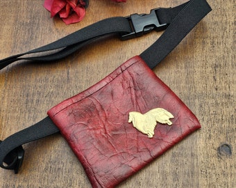 Elegant Vegan Leather Dog Treat Bag for Dog Shows - Featuring a Rough Collie Design
