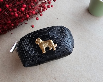 Small Leather Briard Coin Purse with Zipper - Cute and Functional Dog Lovers Gift