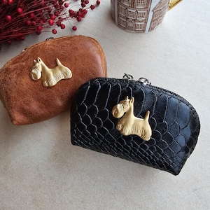 Monedero de terrier escocés, monedero de terrier escocés, monedero de piel vegana, cartera con cremallera escocesa