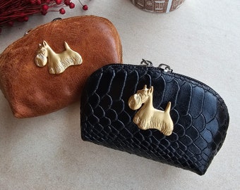 Scottish terrier coin purse, Scottish terrier purse, coin purse vegan leather, scottish zipper wallet