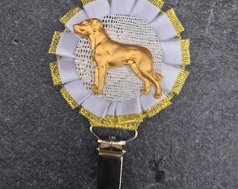 Rhodesian number holder, brooch or dog show ring clip, show clip Rhodesian, Exhibitor ring number clips, rosettes dog