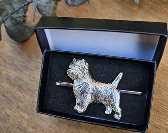 Silver-Plated CAIRN Terrier TIE CLIP – Handmade Pewter Dog Tie Bar For Men, Unique Gift For Dog Lovers, Weddings, Christmas And Events