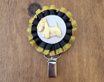 Handmade Scottish Terrier Rosette Number Holder - Perfect for Dog Show Competitions
