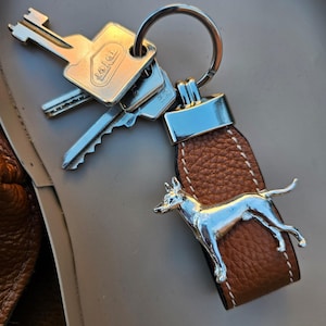 ENGLISH TOY Dog KEYCHAIN WithFaux Leather Strap –Silver Plated Dog Breed Keyring - Perfect Gift For Dog Lovers – Gift Wrapping Available