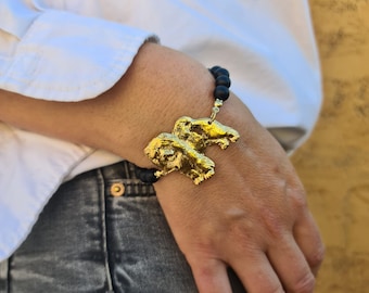 Chow Chow Bracelet - Gold Plated with Onix Beads, Perfect Gift for Dog  Owners