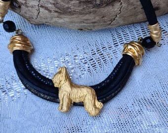 Briard Chocker, Chocker dog pedant, Black and gold chocker, women chocker, chocker fot dog lovers, women necklace