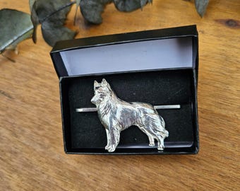 Belgian SHEPHERD Dog TIE CLIP For Men – Silver-Plated Pewter Tie Bar, Durable Gift ForDog Lovers, Wedding, Business, Formal Wear Accessory