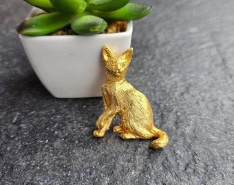Vintage Gold Plated Abyssinian Cat Brooch - Unique Feline Jewelry Accessories