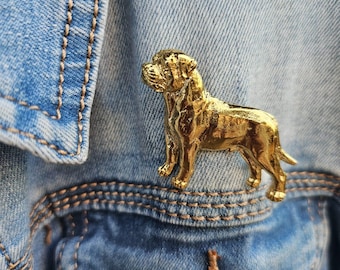 Dog 24k Yellow Gold Plated BULLMASTIFF DOG BROOCH In Three Finishes-Brooch Pin For Scarf And Jacket-Gift For Pet Memorial Keepsake