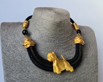 West Highland Chocker, Chocker dog pedant, Black and gold chocker, women chocker, chocker fot dog lovers, women necklace