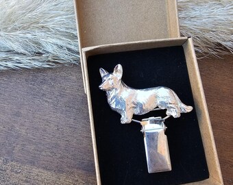 Welsh CORGI Cardigan NUMBER HOLDER Brooch – Dog Show Ring Clip - Dog Show Gift For Corgi Lovers – Pet Memorial Jewelry In 3 Finishes