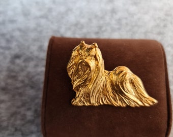MALTESE DOG BROOCH In 24k Gold Plated Pewter - A Unique Brooch Gift For Dog Lovers To Adorn Jackets And Scarves In Three Finishes