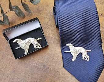 BORZOI Dog TIE CLIP For Men – Pewter Tie Bar, Elegant Gift For Dog Lovers, Groomsmen, Fathers, And Christmas – Keeps Ties Neat AndStylish