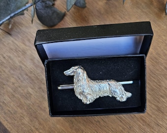 Long Hair DACHSHUND TIE CLIP For Men – Pewter Dog Tie Bar, Wedding AndGroomsmen Gift, Stylish Animal Tie Accessory For Dog Lovers