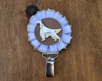 Setter number holder, brooch or dog show ring clip, show clip Setter, Exhibitor ring number clips, rosettes dog