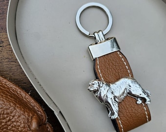 GREAT PYRENEES Dog KEYCHAINWith Fax Leather Strap – Silvers Plated Dog Breed Keyring In 2 Finishes – Perfect Gift For Dog Lovers