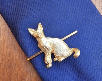 Vintage Abyssinian Cat Tie Clip - Gold Plated Feline Accessory with Antique Charm!
