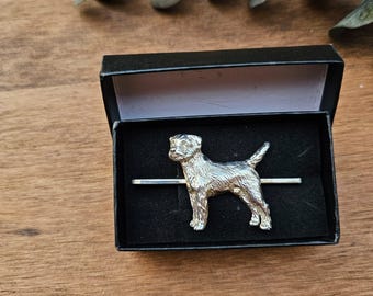BORDER TERRIER Tie CLIPFor Men –Silver Plated Pewter Dog Tie Bar- Gift ForDog LoversChristmas Or Fathers Day – Unique Wedding Accessory