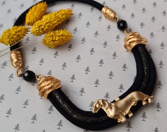Dachshund dog Chocker, Chocker dog pedant, Black and gold chocker, women chocker, chocker fot dog lovers, women necklace