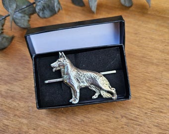 German SHEPHERD TIE CLIP For Men – Silver Plated Pewter Dog Tie Bar, Perfect Gift ForDog Lovers And Christmas Day – Unique Animal Jewelry