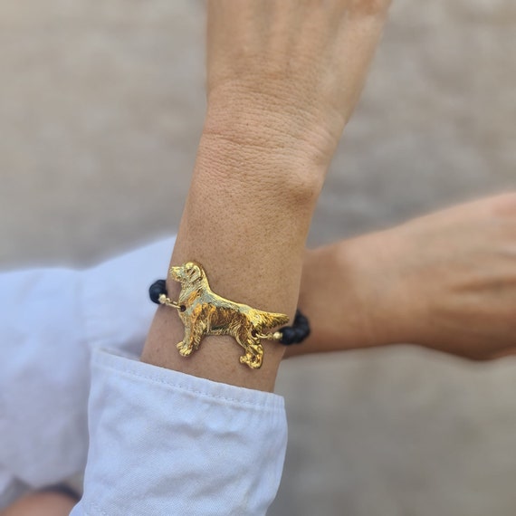 Bracelet à Breloques Vintage Années 1990 - Chien Terrier Scottish, Maille Oversize Dorée - Occasion, Style Rétro