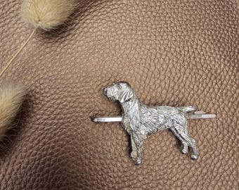 German POINTER Wire Hair TIE CLIP For Men – Pewter Dog Lover Gift, Silver Plated Tie Bar For Weddings, Groomsmen, Birthday And Christmas