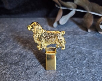 CLUMBER Spaniel NUMBER HOLDER Brooch – Elegant Dog Show Ring Clip And Sweater Accessories - Gift For Dog Lovers In Silver And Gold Finishes