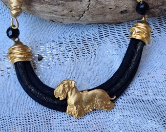 Cesky Terrier Chocker, Chocker dog pedant, Black and gold chocker, women chocker, chocker fot dog lovers, women necklace