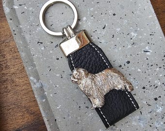 Handmade Newfoundland Dog Keychain – Silver Plated Pewter Keyring