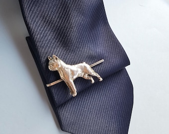 SilverPlated Boston TERRIER TIE CLIP For Men – Elegant Pewter Dog Tie Bar-Gift For Boston Fans, Groomsmen, Father's Day And Christmas