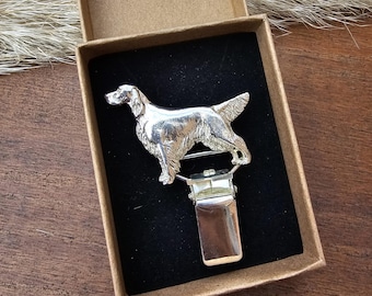 Irish SETTER NUMBER HOLDER Brooch – Pewter Dog Show Ring Clip – Dog Show Accessory – Gift For Dog Lovers And Exhibitors In 6 Finishes