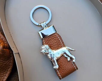 LAGOTTO ROMAGNOLO KEYCHAINWith Fax Leather Strap– Elegant Silver Plated Dog Breed Keyring – Gift For Lagotto Lovers With Gift Wrap Option