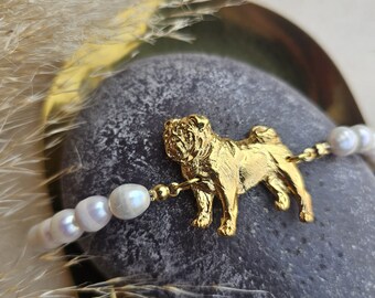 Unique Pug Bracelet - Gold Plated with Detailed Pug Charm - Dog Lover Jewelry