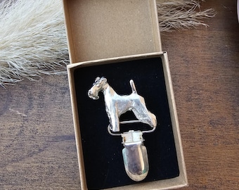 FOX TERRIER Dog Show CLIP Number Holder Or Brooch - Gold Plated Pewter Pin - Memorial Gift For Fox Terrier Lovers And Dog Show Exhibitors