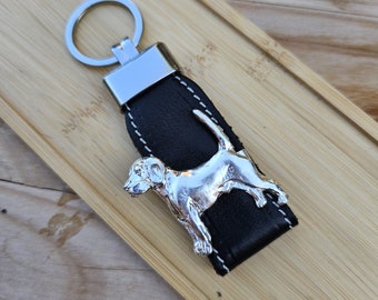 BEAGLE DOG KEYCHAIN - Silver Plated Pewter Dog Keyring For Dog Lovers – Pet Memorial Keepsake – Gift Wrapping Available