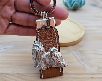 SHIH TZU KEYCHAIN - Silver Plated Pewter Dog Keyring - Perfect Gift For Dog Lovers - Unique Pet Accessory With Gift Wrapping Option