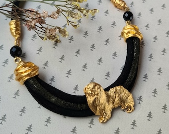 Japanese chin dog Chocker, Chocker dog pedant, Black and gold chocker, women chocker, chocker fot dog lovers, women necklace