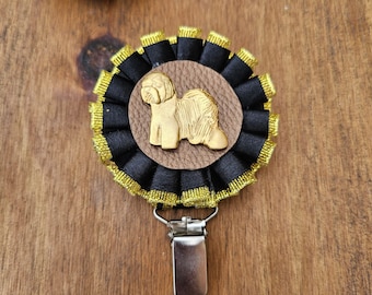 Handmade Old English Sheepdog Rosette Number Holder - Dog Show Tag Holder - Bobtail Dog