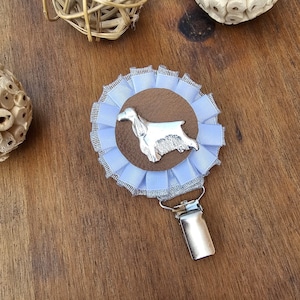 English Cocker number holder, brooch or dog show ring clip, show clip English Cocker, Exhibitor ring number clips, rosettes dog