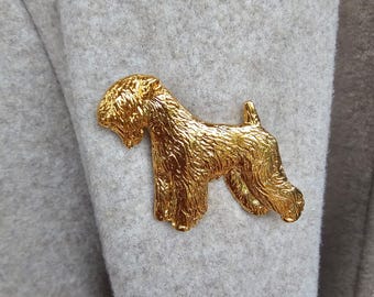 IRISH Soft Coated WHEATEN Terrier BROOCH Dog -24k Yellow Gold Plated Dog Jewelry Gift For Dog Lovers And Pet Memorial Keepsakes